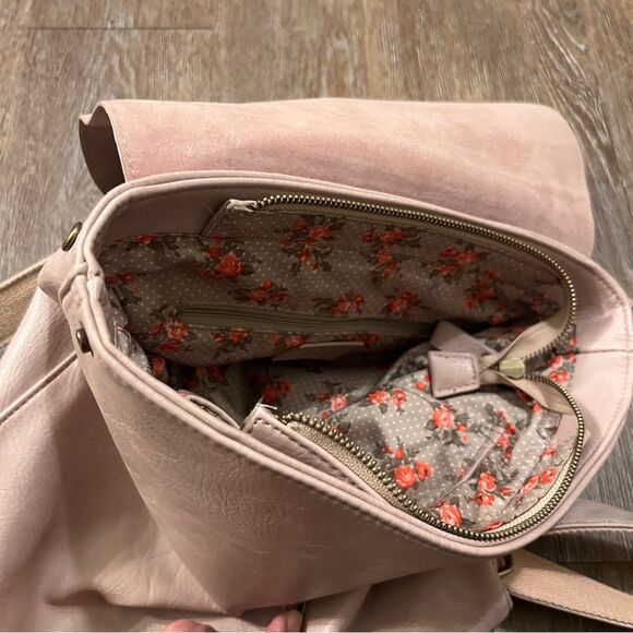Joy Susan Vegan Leather Mini Backpack Dusty Pink Floral Lining Boho | OS